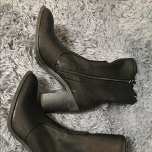 black mid calf heeled booties